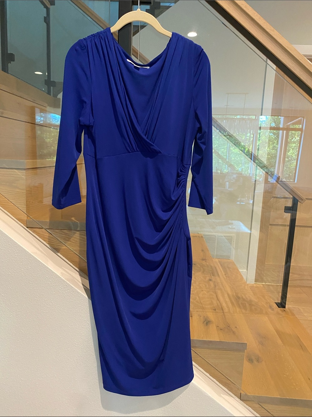 Maggy London Royal Blue Draped Long Sleeve Dress